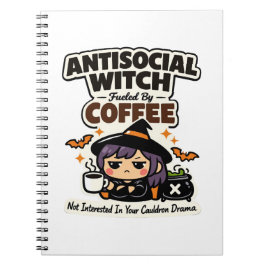 Caderno Espiral Bruxa Antissocial Café Halloween