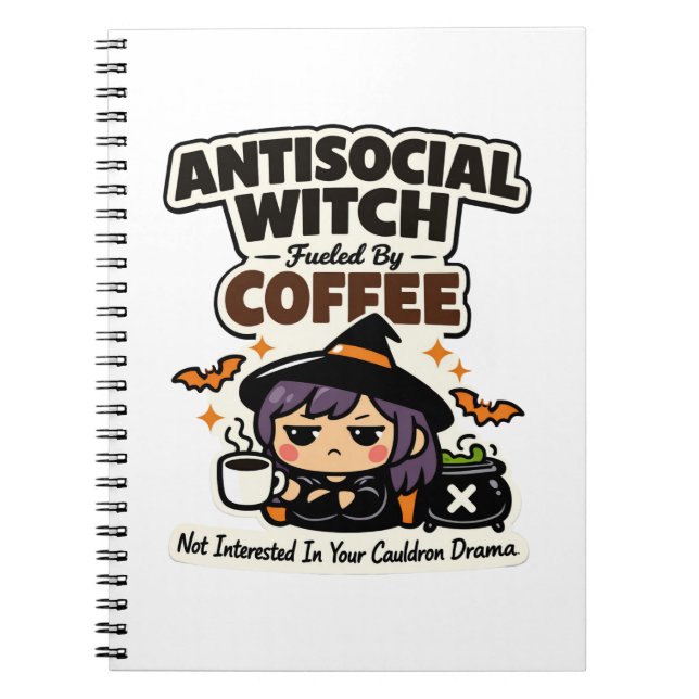 Caderno Espiral Bruxa Antissocial Café Halloween (Frente)