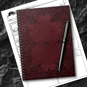 Caderno Espiral Bruxa-Aranha Dark Red Fantasy Spiderweb Flourish