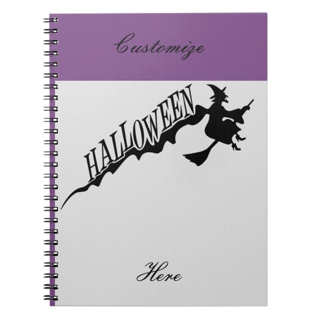 Caderno Espiral Bruxa Assustadora Andando Broom Halloween Thunder_ (Frente)