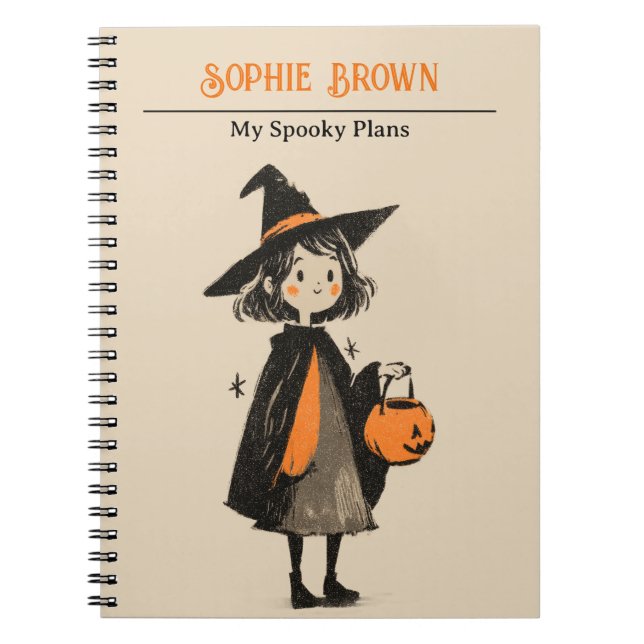 Caderno Espiral Bruxa Bonita com Planos Estranhos Retro Halloween (Frente)