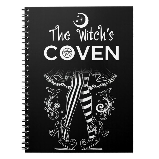 Caderno Espiral Bruxa da Coven Pernas de Bruxa Preto & Branco Hall (Frente)