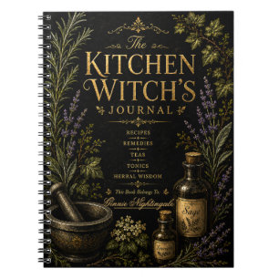 Caderno Espiral Bruxa da Cozinha Receita Personalizada & Feitiço