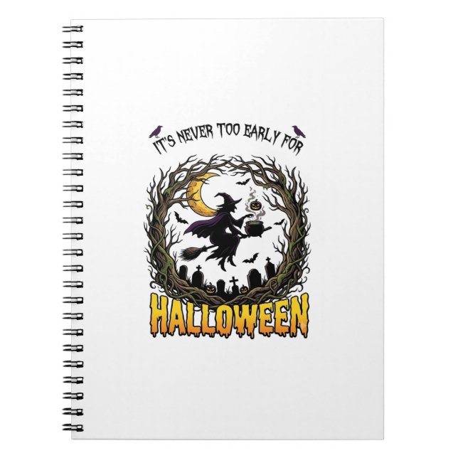Caderno Espiral Bruxa de Halloween Caldeirão Lua Cemitério Árvore  (Frente)