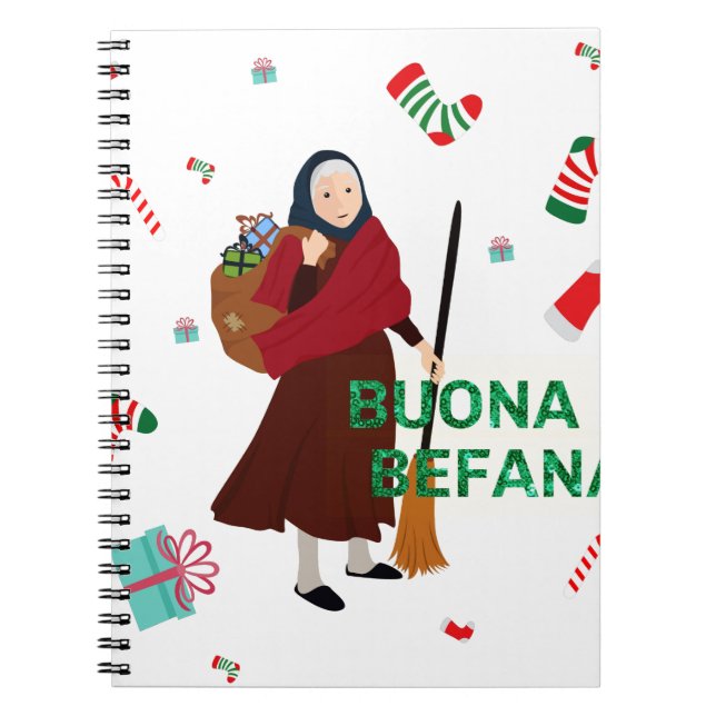 Caderno Espiral bruxa de natal buona Befana (Frente)