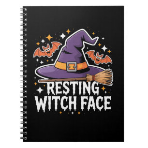 Caderno Espiral Bruxa Descansada Cara Assustadora Broomstick Engra