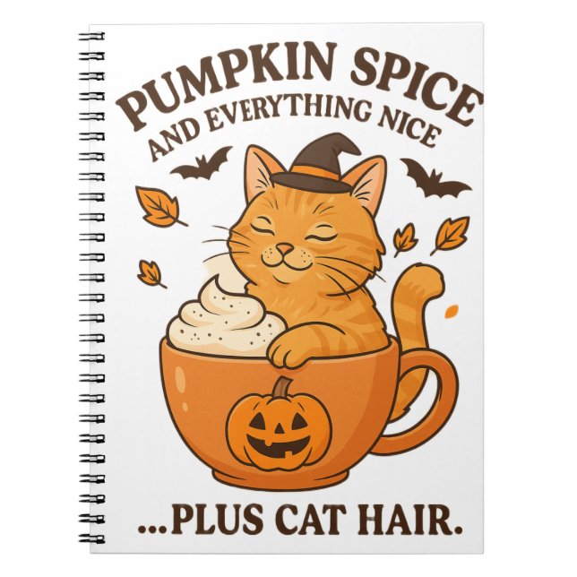 Caderno Espiral Bruxa Ginger Cat - Design de Halloween Bonito com  (Frente)