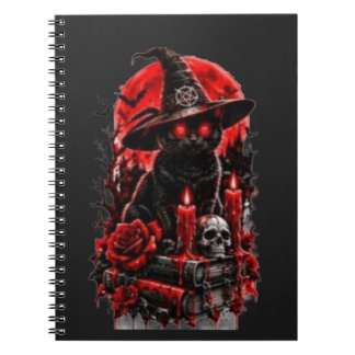 Caderno Espiral Bruxa Gótica Gato Preto Halloween Caveira Vela Des