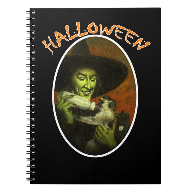 Caderno Espiral Bruxa Halloween E Macaco Voador (Frente)