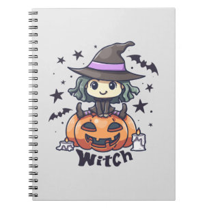 Caderno Espiral Bruxa Infantil Fofa Sentada em uma Abóbora – "Brux