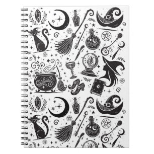 Caderno Espiral Bruxa Mágica Encantada Wicca Pagã Preto e Branco