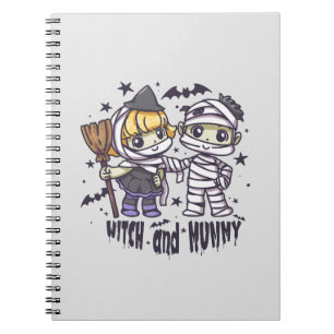 Caderno Espiral Bruxa Menina Fofa & Menino Múmia Travesso