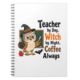 Caderno Espiral Bruxa Professora Halloween Café Humor Professor(a)