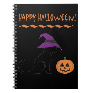 Caderno Espiral Bruxas de Halloween Cat e Abóbora