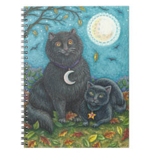 CADERNO ESPIRAL BUBO E PYEWACKET GATOS NEGROS, HALLOWEEN FOLK ART