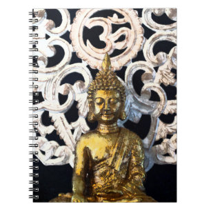 Caderno Espiral Buda da Terra Dourada OM Aum Mantra Ajna Meditação