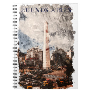 Caderno Espiral Buenos Aires Argentina Skyline Watercolor