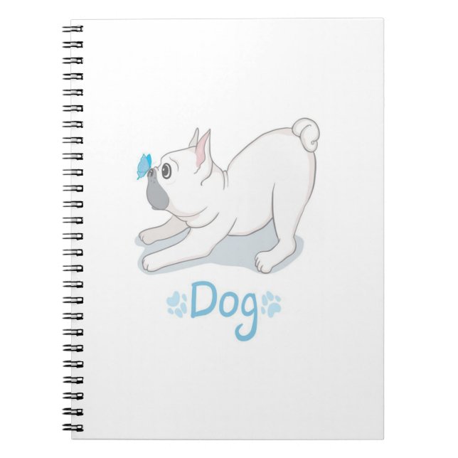 Caderno Espiral Buldogue Francês Bonito Com Borboleta (Frente)
