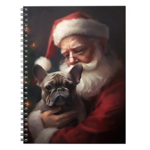 Caderno Espiral Buldogue Francês com Papai Noel Natal Festivo