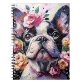 Caderno Espiral Buldogue francês com pintura impressionista Rosa