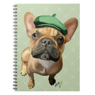 Caderno Espiral Buldogue francês marrom com chapéu verde