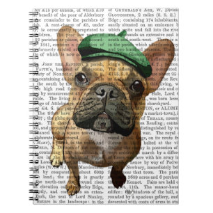 Caderno Espiral Buldogue francês marrom com chapéu verde 2