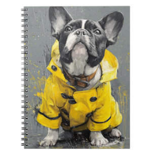 Caderno Espiral Buldogue francês no notebook Raincoat amarelo
