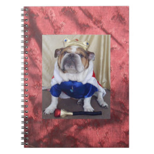 Caderno Espiral Buldogue inglês vestido como um rei, caderno!
