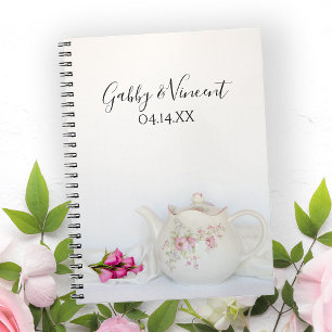 Caderno Espiral Bule com Rosas Rosa Casando Livro de Convidados