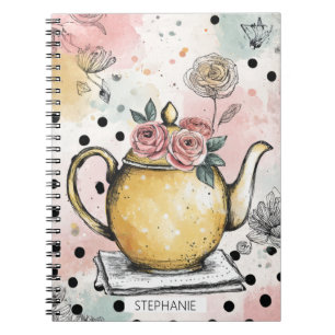 Caderno Espiral Bule de Chá Floral Caprichoso – Aconchegante Cotta
