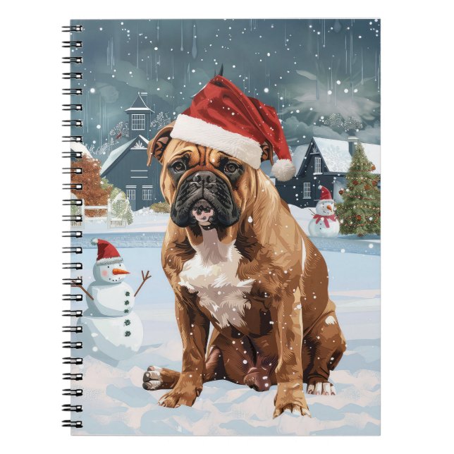 Caderno Espiral Bull Mastiff Dog Winter Wonderland Natal Joy (Frente)