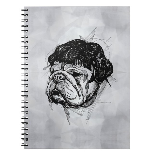 Caderno Espiral Bulldog Com Uma Peruca (Estilo 7) Arte Refinada (Frente)