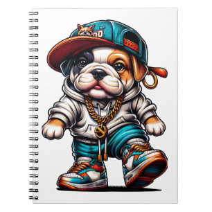 Caderno Espiral 🐶 Bulldog Fofinho de Streetwear Cartoon Urbano