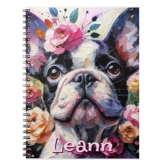 Caderno Espiral Bulldog Francês com Cachorro Rosa Personalizado (Frente)