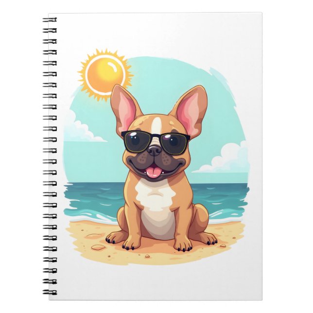 Caderno Espiral Bulldog Francês de Férias (Frente)