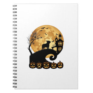 Caderno Espiral Bulldog Francês de Halloween Lua Abóboras Assustad