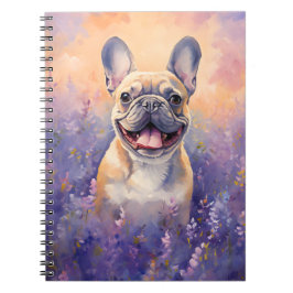 Caderno Espiral Bulldog Francês em campo de Lavanda