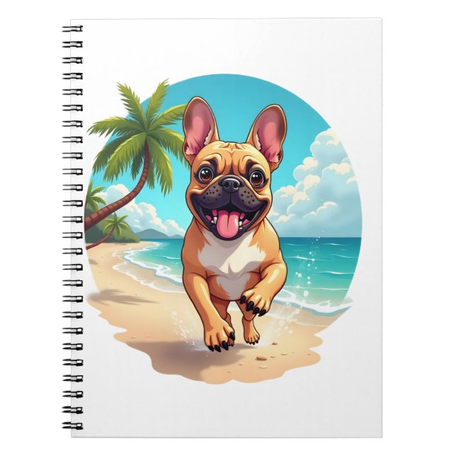 Caderno Espiral Bulldog francês em uma praia (Frente)