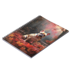 Caderno Espiral Bulldog Francês na Queda de Folhas de Outono Inspi