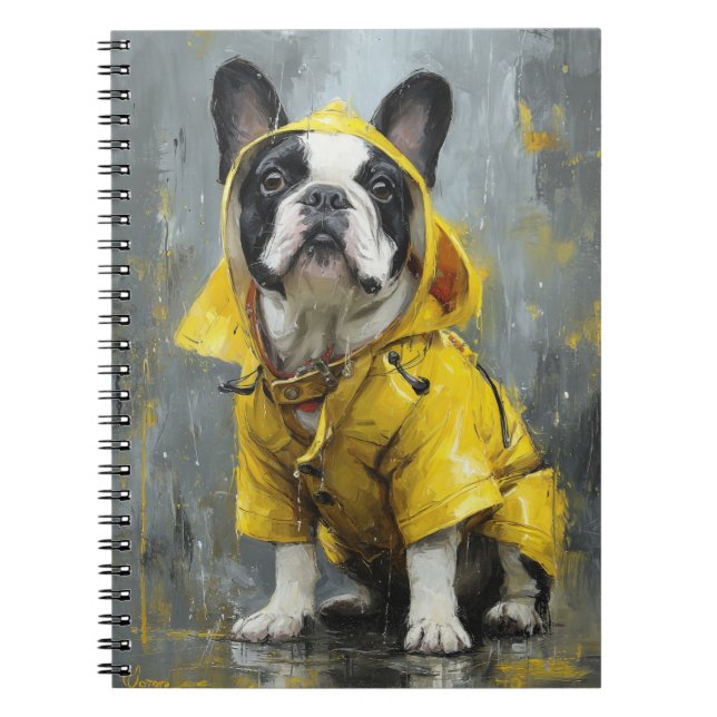 Caderno Espiral Bulldog Francês no Raincoat Notebook (Frente)
