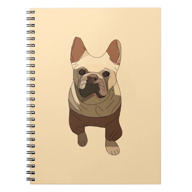 Caderno Espiral Bulldog Francês, Pêssego Suave (Frente)