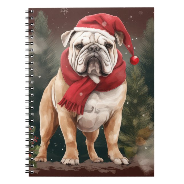 Caderno Espiral Bulldog na Neve Natal (Frente)