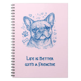 Caderno Espiral Bulldogue Francês blue lineart doodle frenchie ros