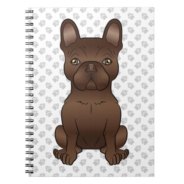Caderno Espiral Bulldogue Francês Chocolate / Cachorro e Patinhas  (Frente)