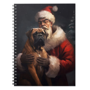 Caderno Espiral Bullmastiff Com Papai Noel Natal Festivo