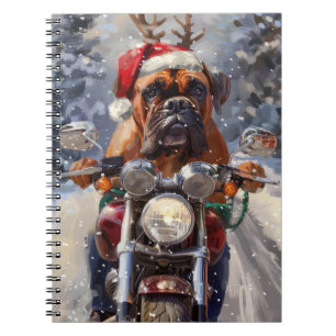 Caderno Espiral Bullmastiff Dog Andando na Moto Natal