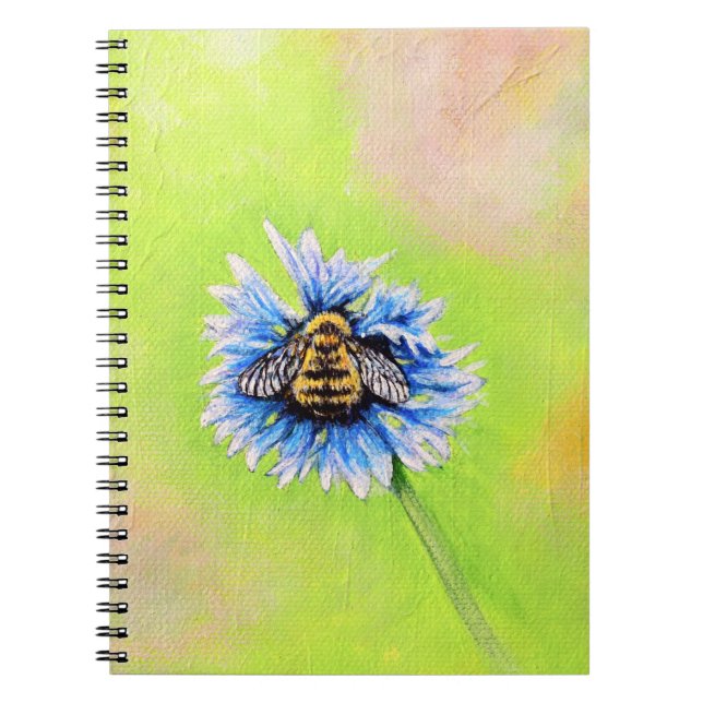 Caderno Espiral Bumble Bee em uma pintura de flor (Frente)