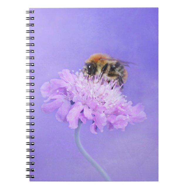 Caderno Espiral Bumble Bee pregada em uma flor rosa (Frente)