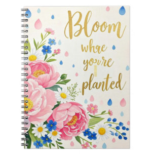 Caderno Espiral Buquê de aquarela vibrante de peonias, margaridas