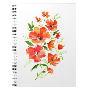 Caderno Espiral Buquê de aquarelas de flores de papoila ornamenta